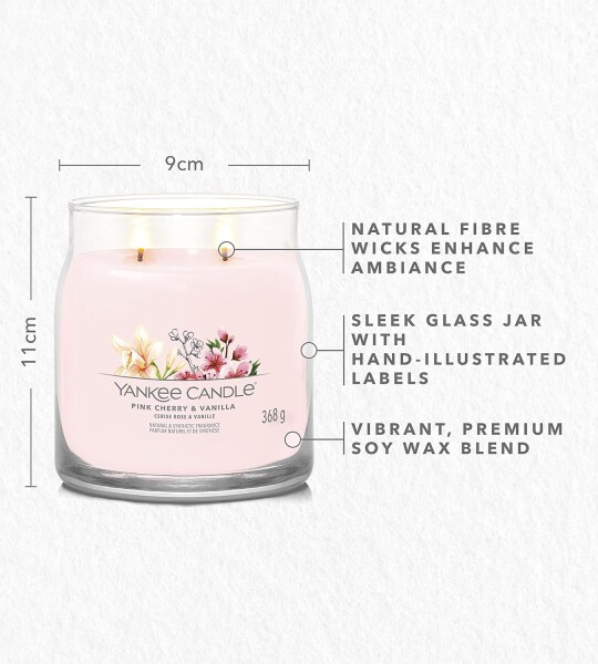 Yankee Candle Signature Scented Candle | Pink Cherry Vanilla Medium Jar Candle with Double Wicks